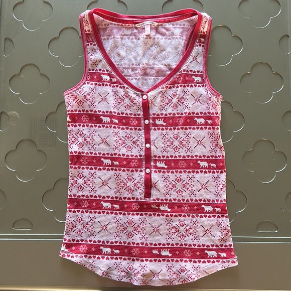 VICTORIA’S SECRET Pajama Tank Top, XS, Red Polar Bear Fair Isle Print - Picture 7 of 12